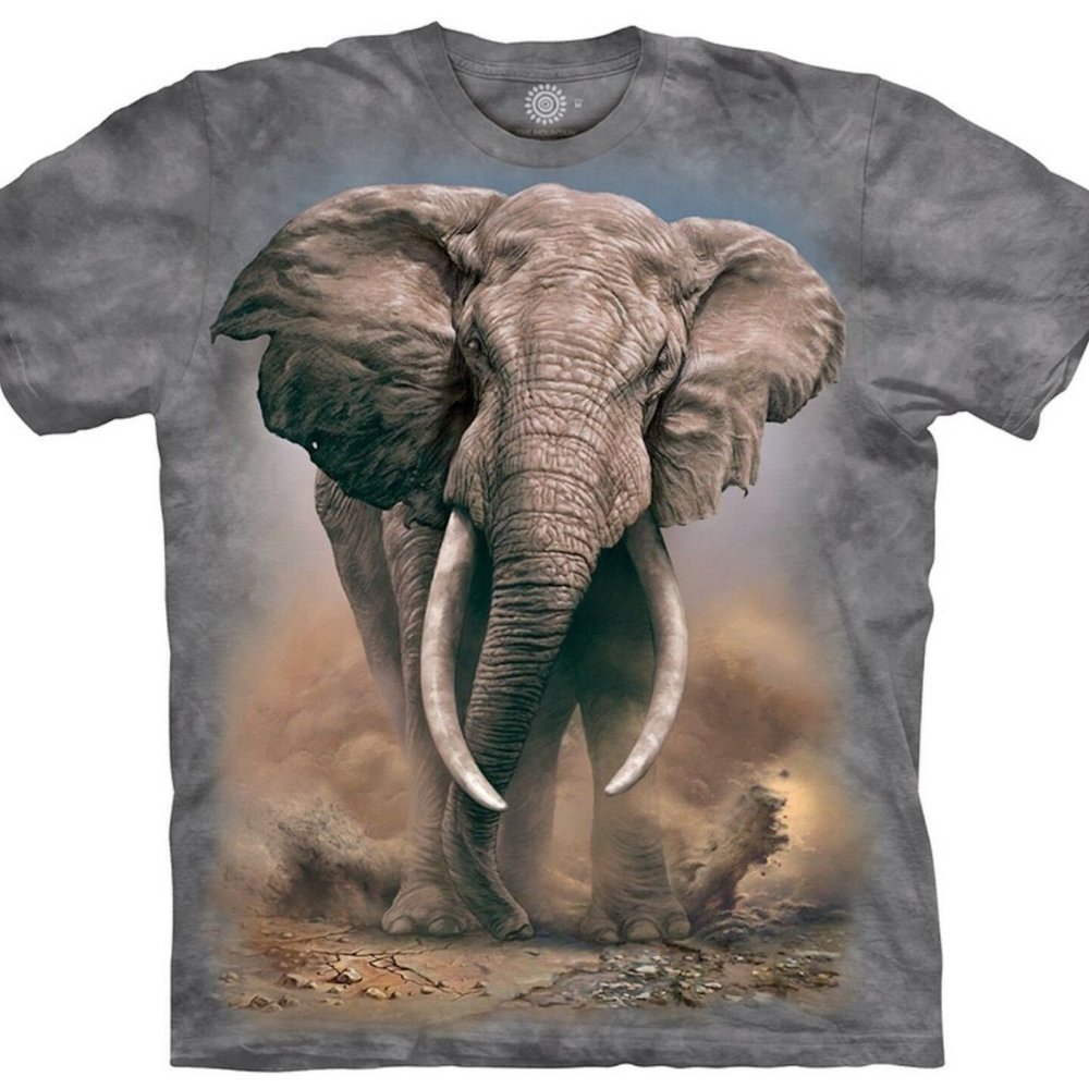 The Mountain African Elephant Tusks Grey Elephants Big Animal Cotton Shirt S-2X